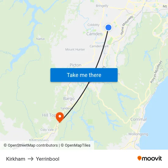 Kirkham to Yerrinbool map