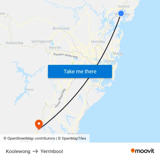 Koolewong to Yerrinbool map