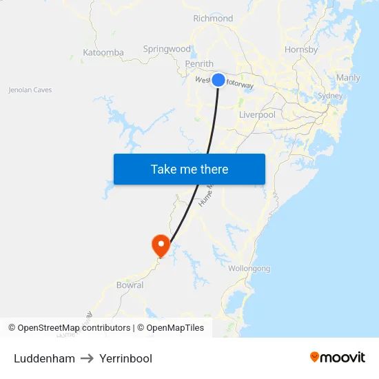 Luddenham to Yerrinbool map