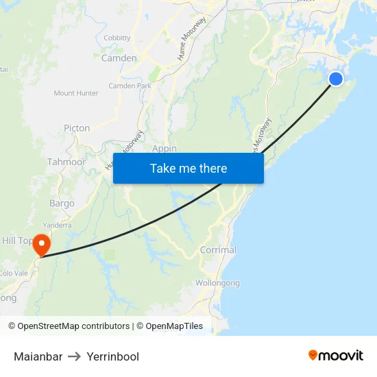 Maianbar to Yerrinbool map