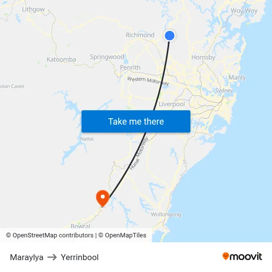 Maraylya to Yerrinbool map