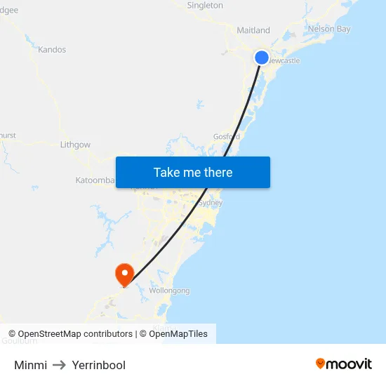 Minmi to Yerrinbool map