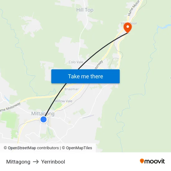Mittagong to Yerrinbool map