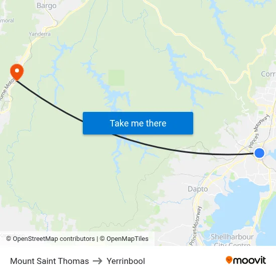 Mount Saint Thomas to Yerrinbool map