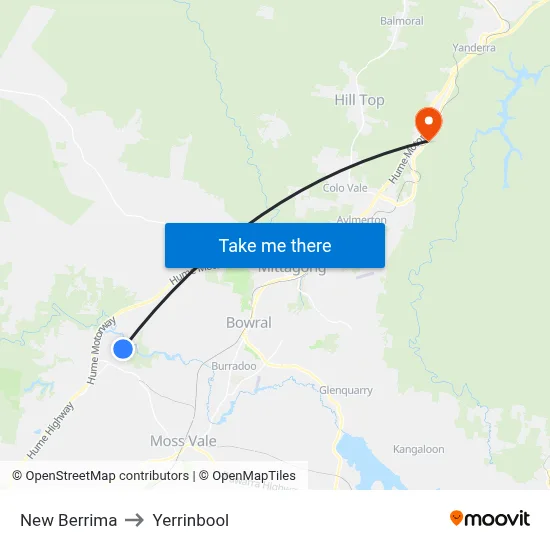 New Berrima to Yerrinbool map