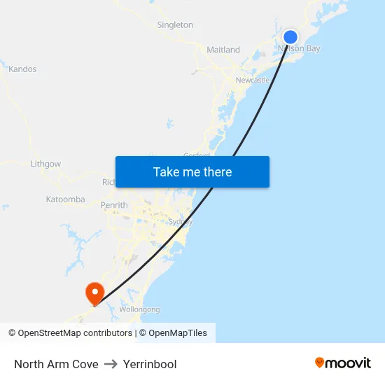 North Arm Cove to Yerrinbool map