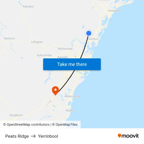 Peats Ridge to Yerrinbool map