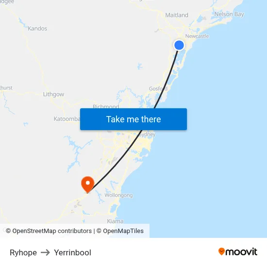 Ryhope to Yerrinbool map