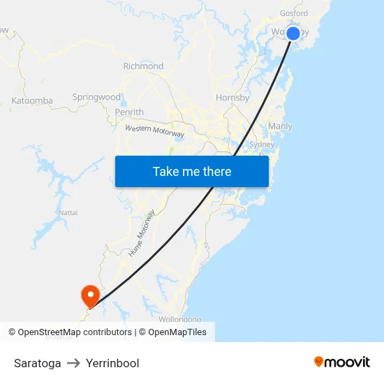Saratoga to Yerrinbool map