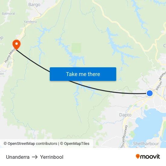 Unanderra to Yerrinbool map