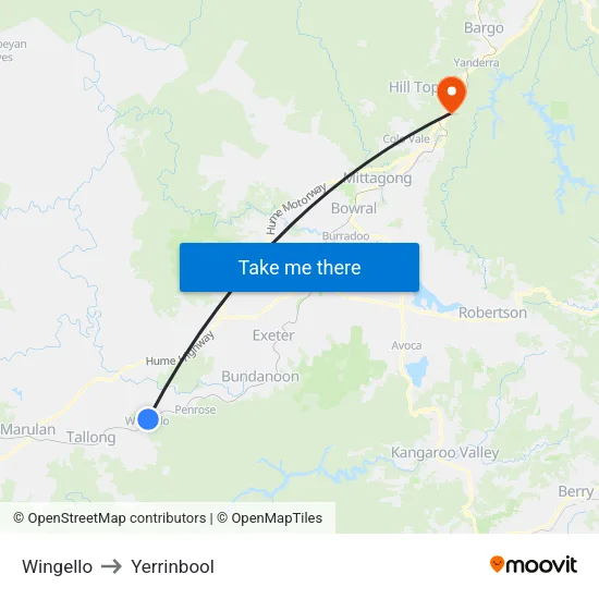 Wingello to Yerrinbool map
