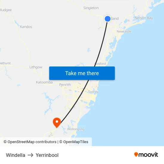 Windella to Yerrinbool map