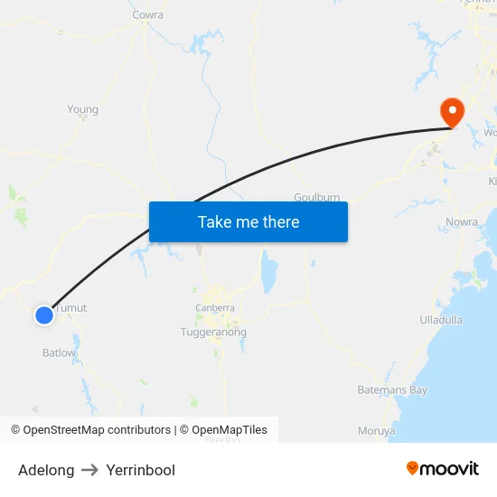 Adelong to Yerrinbool map