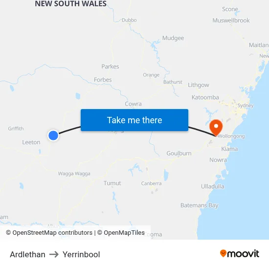 Ardlethan to Yerrinbool map