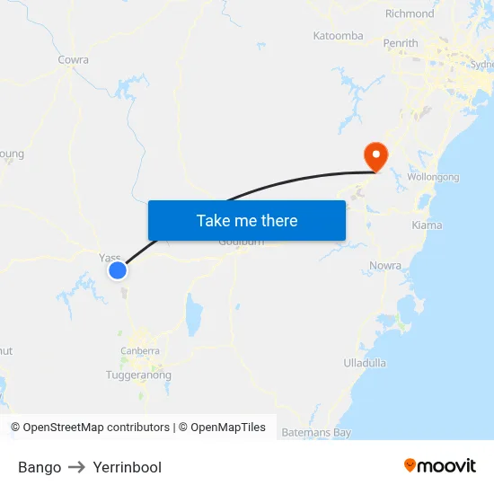 Bango to Yerrinbool map
