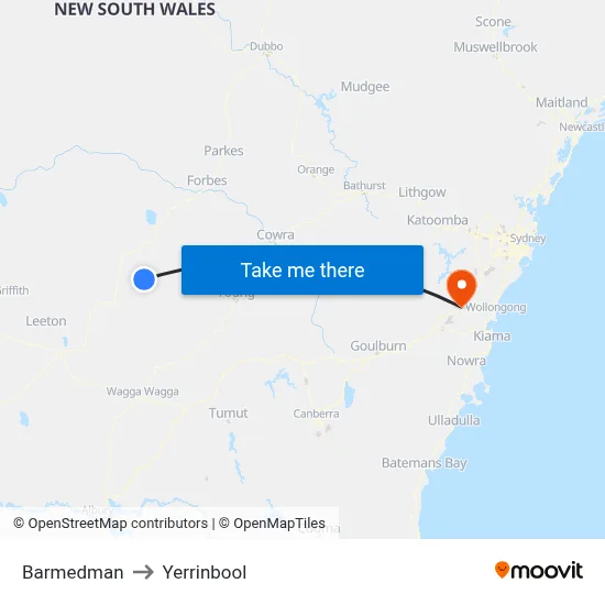 Barmedman to Yerrinbool map