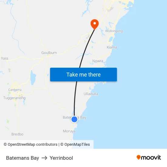 Batemans Bay to Yerrinbool map