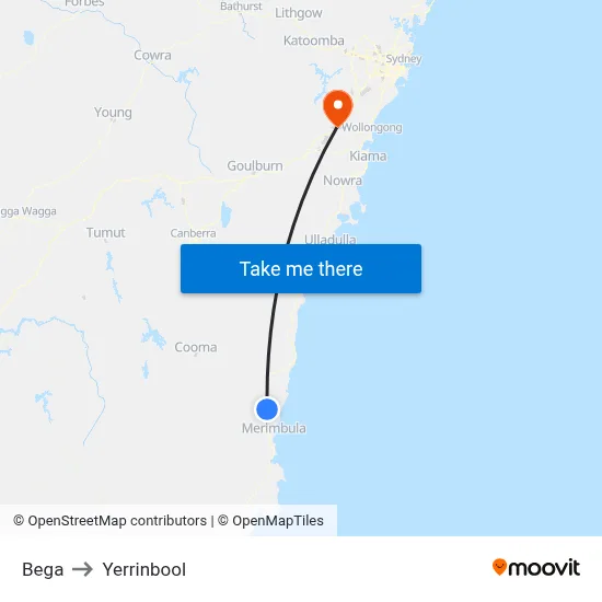 Bega to Yerrinbool map