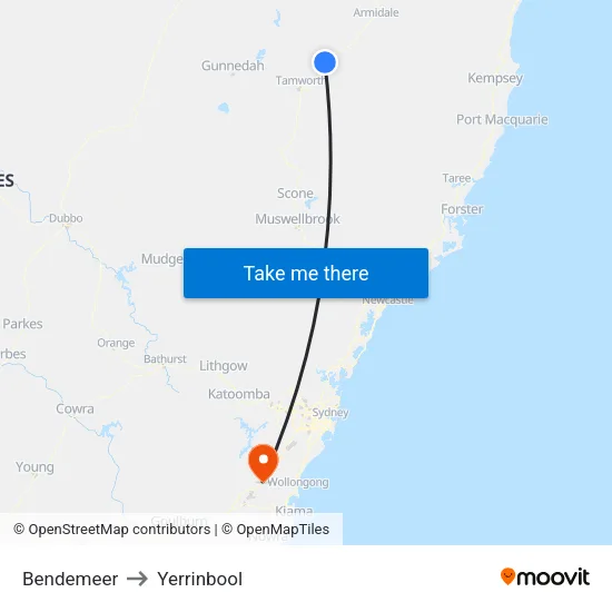Bendemeer to Yerrinbool map