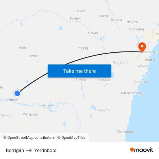 Berrigan to Yerrinbool map