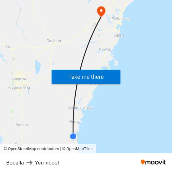 Bodalla to Yerrinbool map