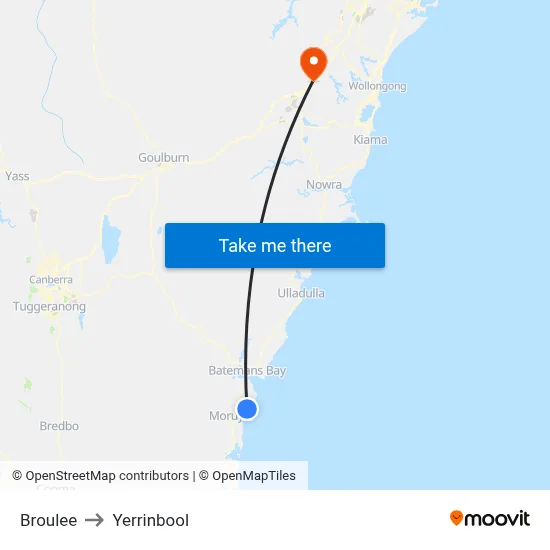 Broulee to Yerrinbool map