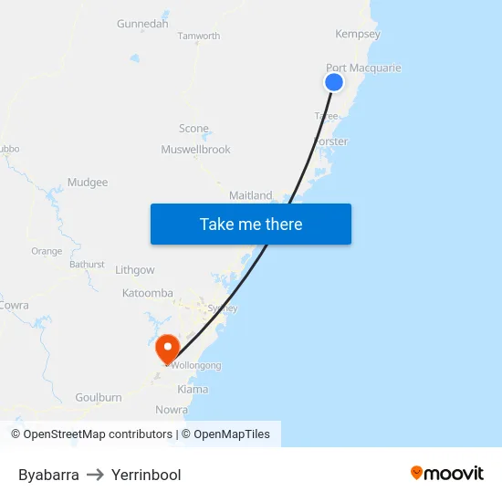 Byabarra to Yerrinbool map