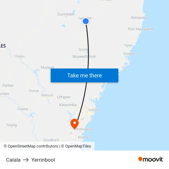 Calala to Yerrinbool map