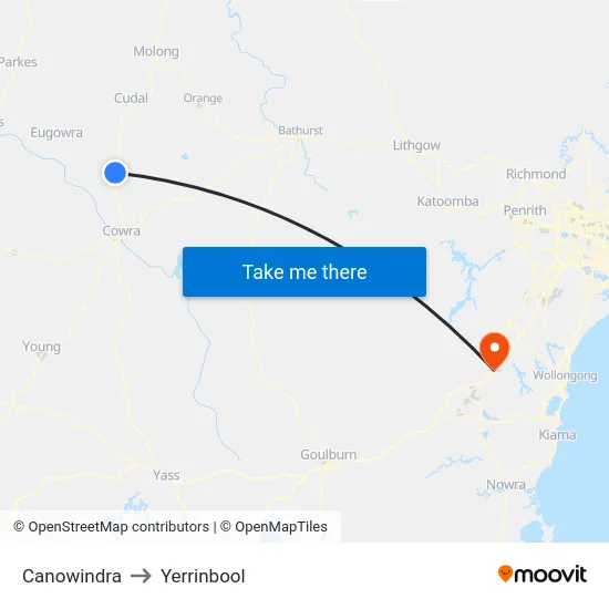 Canowindra to Yerrinbool map