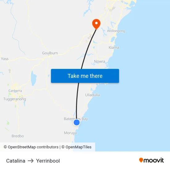 Catalina to Yerrinbool map