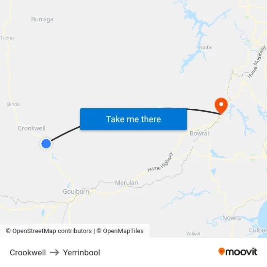 Crookwell to Yerrinbool map