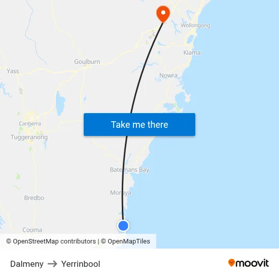 Dalmeny to Yerrinbool map
