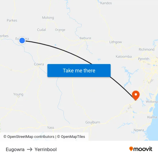 Eugowra to Yerrinbool map