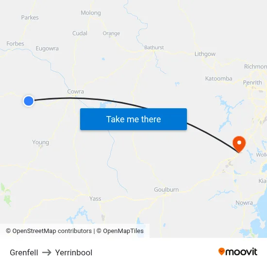 Grenfell to Yerrinbool map