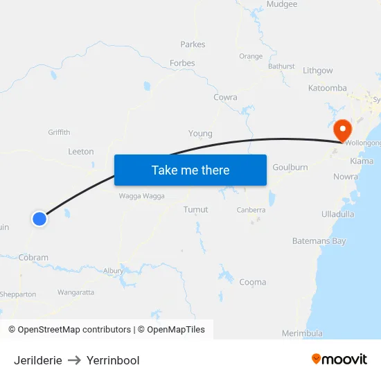 Jerilderie to Yerrinbool map