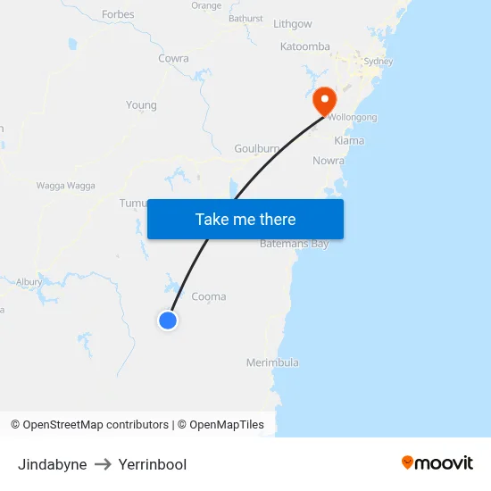 Jindabyne to Yerrinbool map