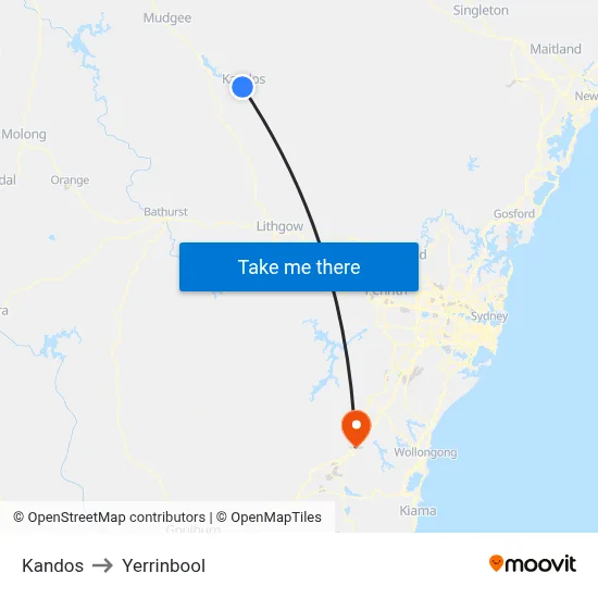 Kandos to Yerrinbool map