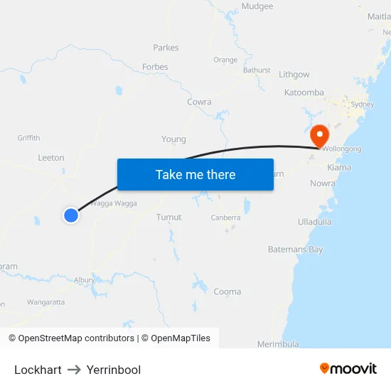 Lockhart to Yerrinbool map