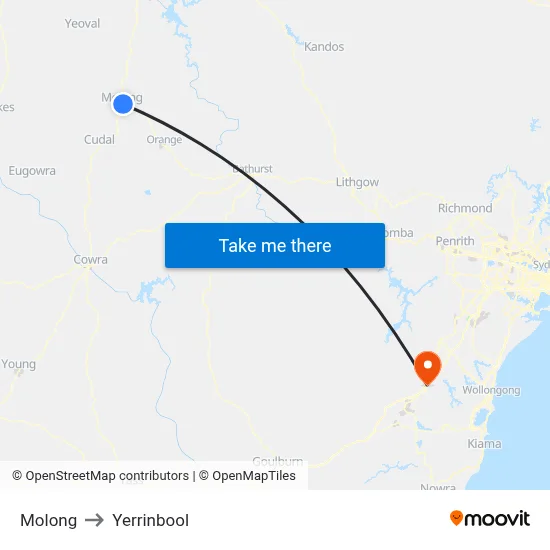 Molong to Yerrinbool map