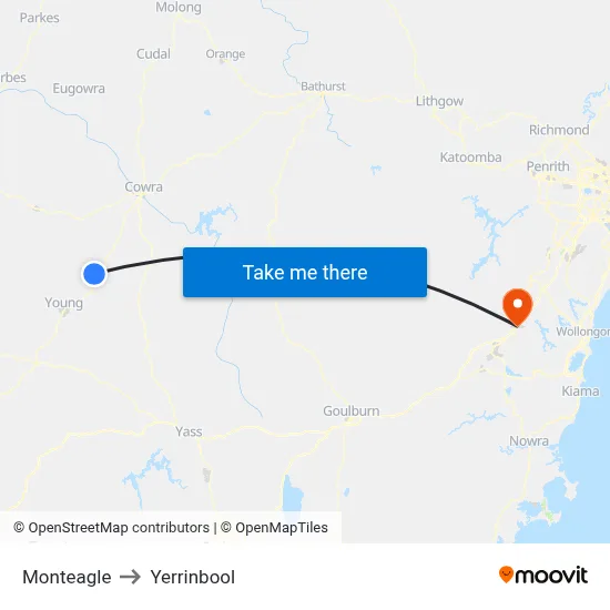 Monteagle to Yerrinbool map