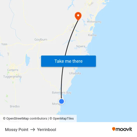 Mossy Point to Yerrinbool map