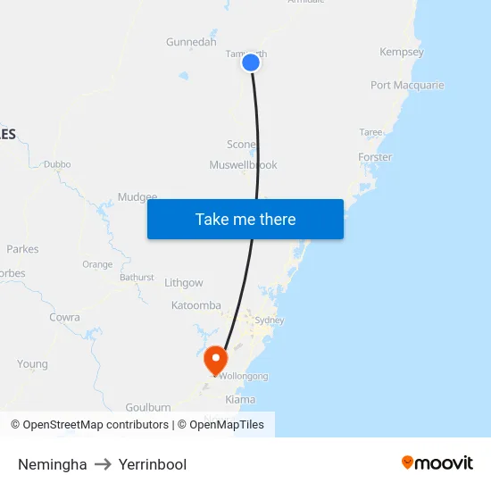 Nemingha to Yerrinbool map