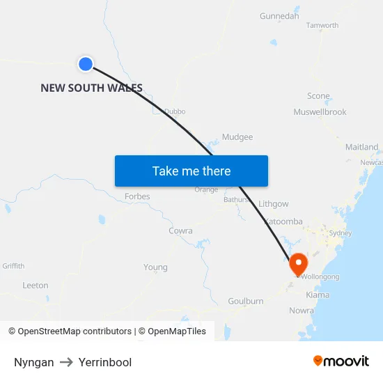 Nyngan to Yerrinbool map