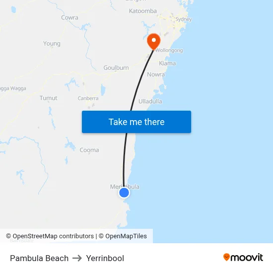 Pambula Beach to Yerrinbool map