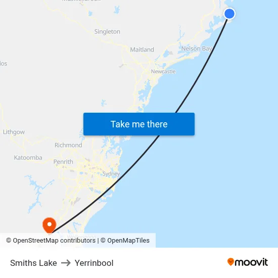 Smiths Lake to Yerrinbool map