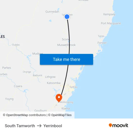 South Tamworth to Yerrinbool map