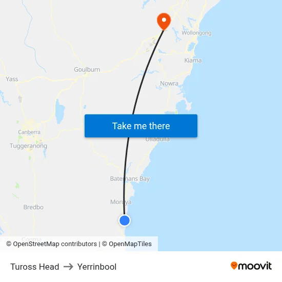 Tuross Head to Yerrinbool map