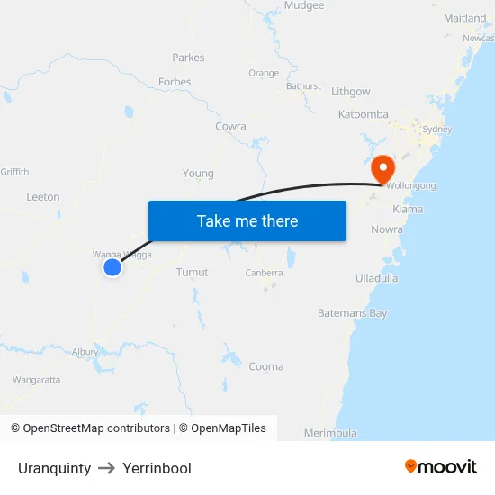 Uranquinty to Yerrinbool map