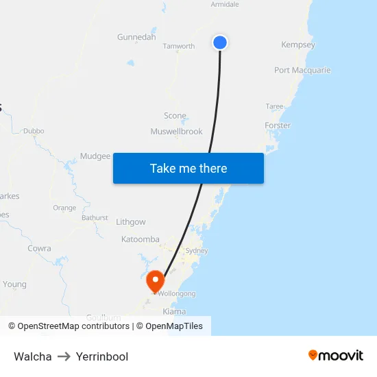 Walcha to Yerrinbool map