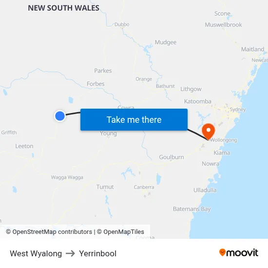 West Wyalong to Yerrinbool map